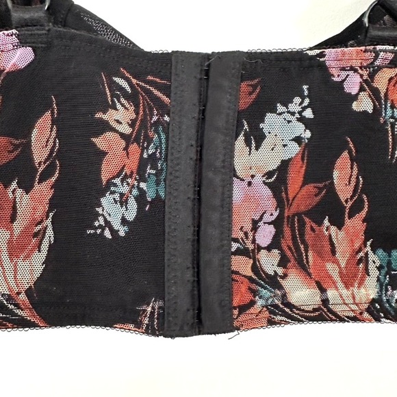 Torrid Curve Longline Bralette XL Floral Black Cap Sleeve Drawstring Mesh Bow - Picture 7 of 7